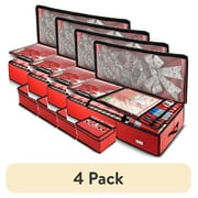 (4 pack) Hearth & Harbor Wrapping Paper Storage Container - Christmas Wrapping Paper Rolls Storage Box for Holiday Storage & Accessories - Gift Wrap Storage Organizer Box, Red