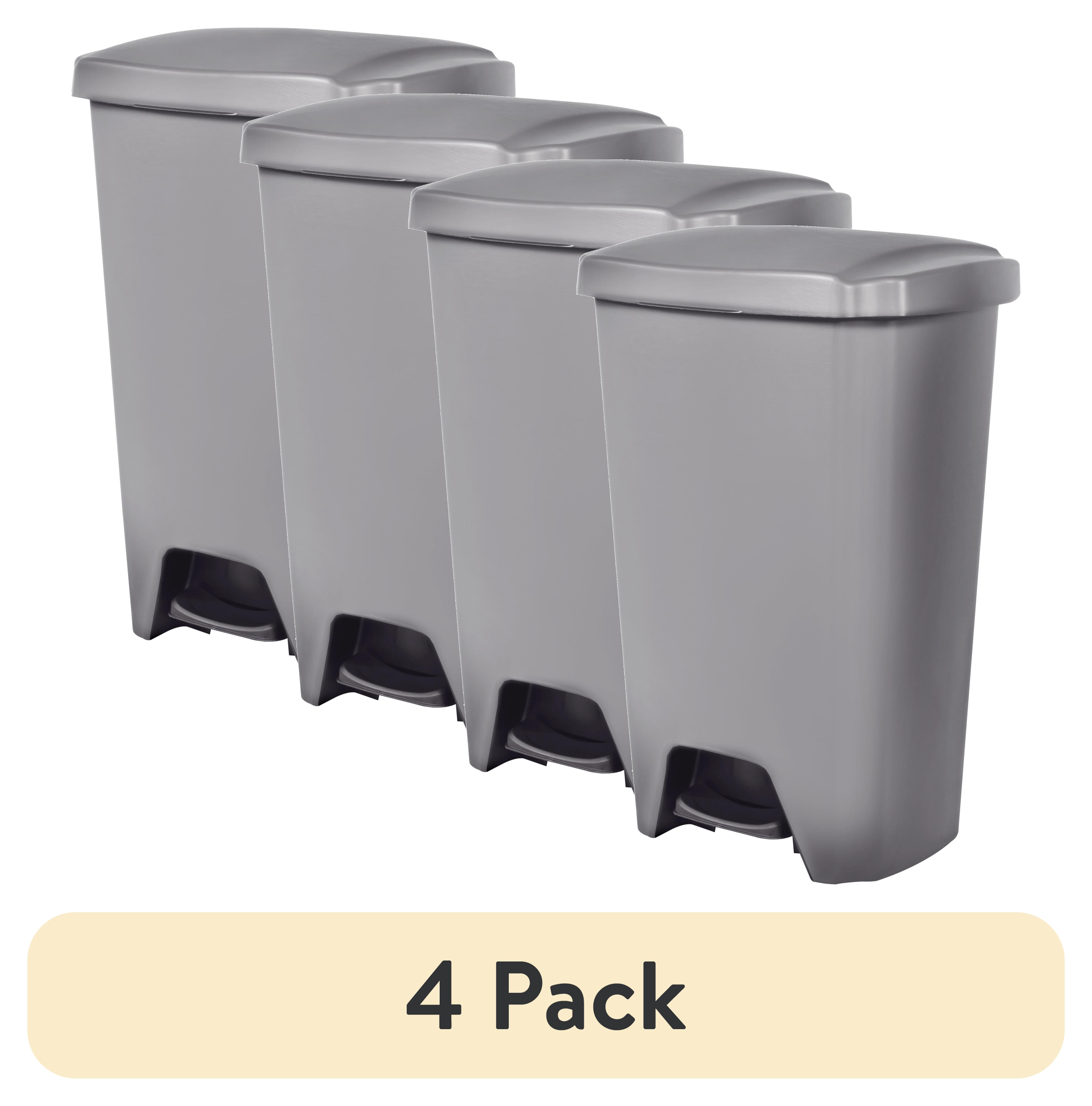 (4 pack) Hefty 12.1 gal. Step On Plastic Trash Can, Gray