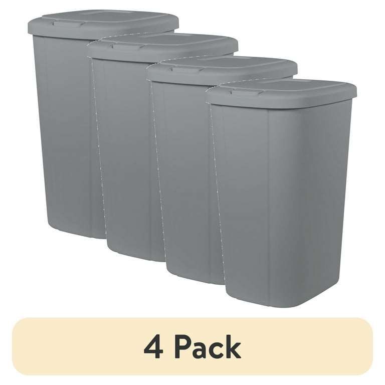 4 pack) Hefty Kitchen Trash Can, 13.3 Gallon Plastic Touch Top
