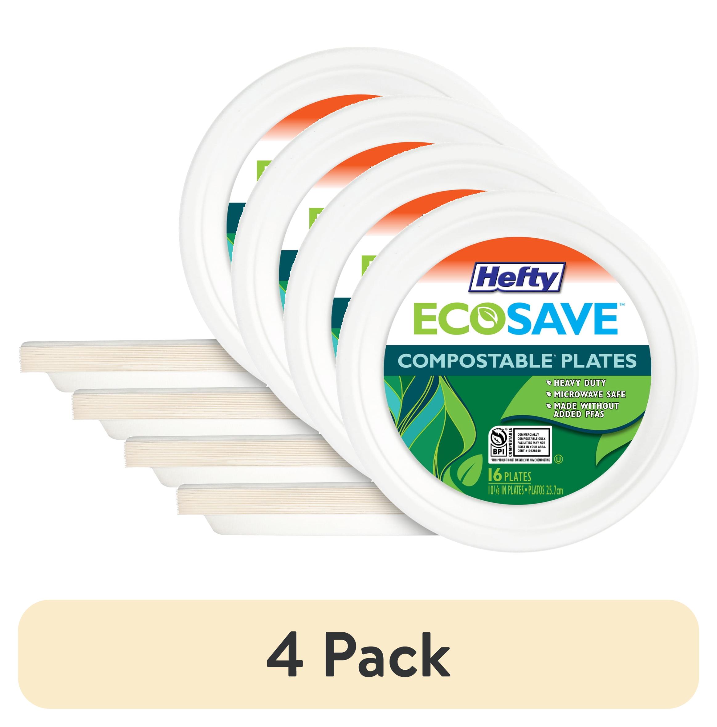 (4 pack) Hefty ECOSAVE Compostable Paper Plates, 10-1/8 Inch, 16 Count