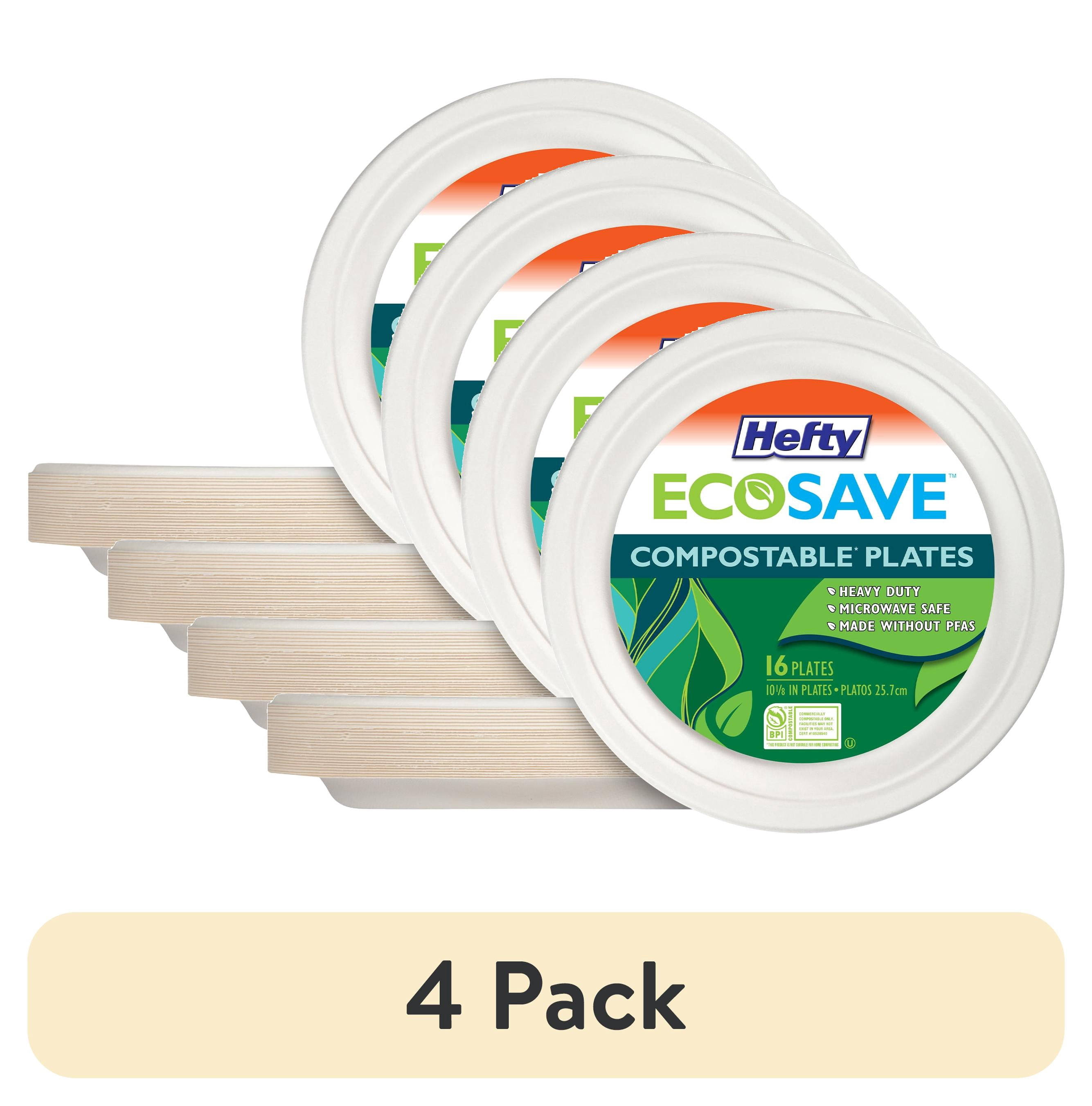 (4 pack) Hefty ECOSAVE Compostable Paper Plates, 10-1/8 inch, 16 Count