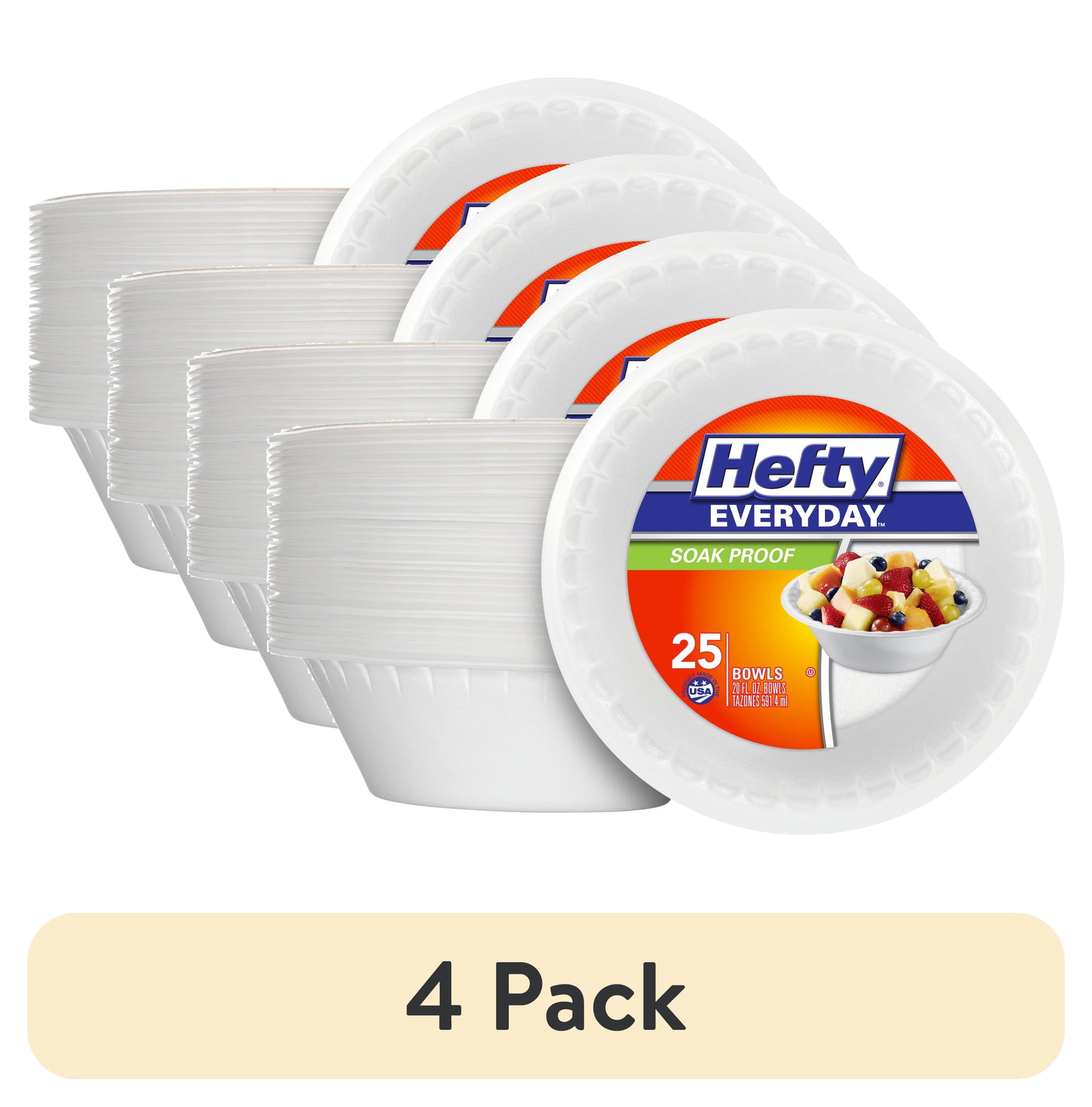 (4 pack) Hefty Everyday Soak Proof Large Disposable Foam Bowls, 20 oz., 25 Count