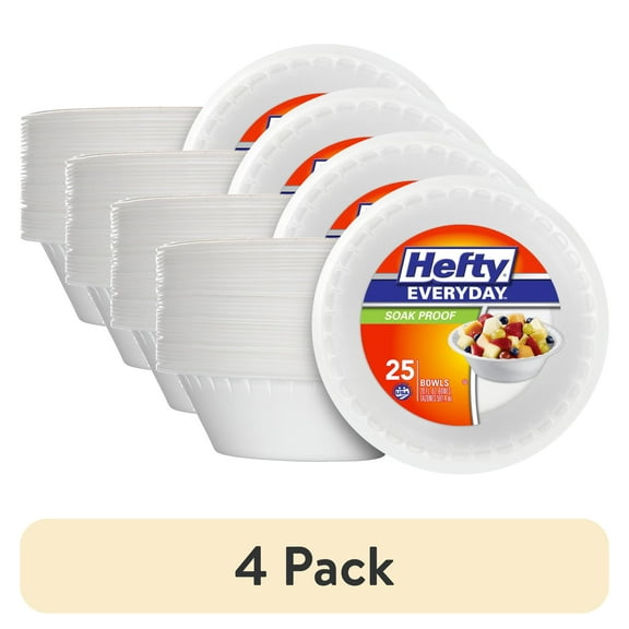 (4 pack) Hefty Everyday Soak Proof Large Disposable Foam Bowls, 20 oz., 25 Count