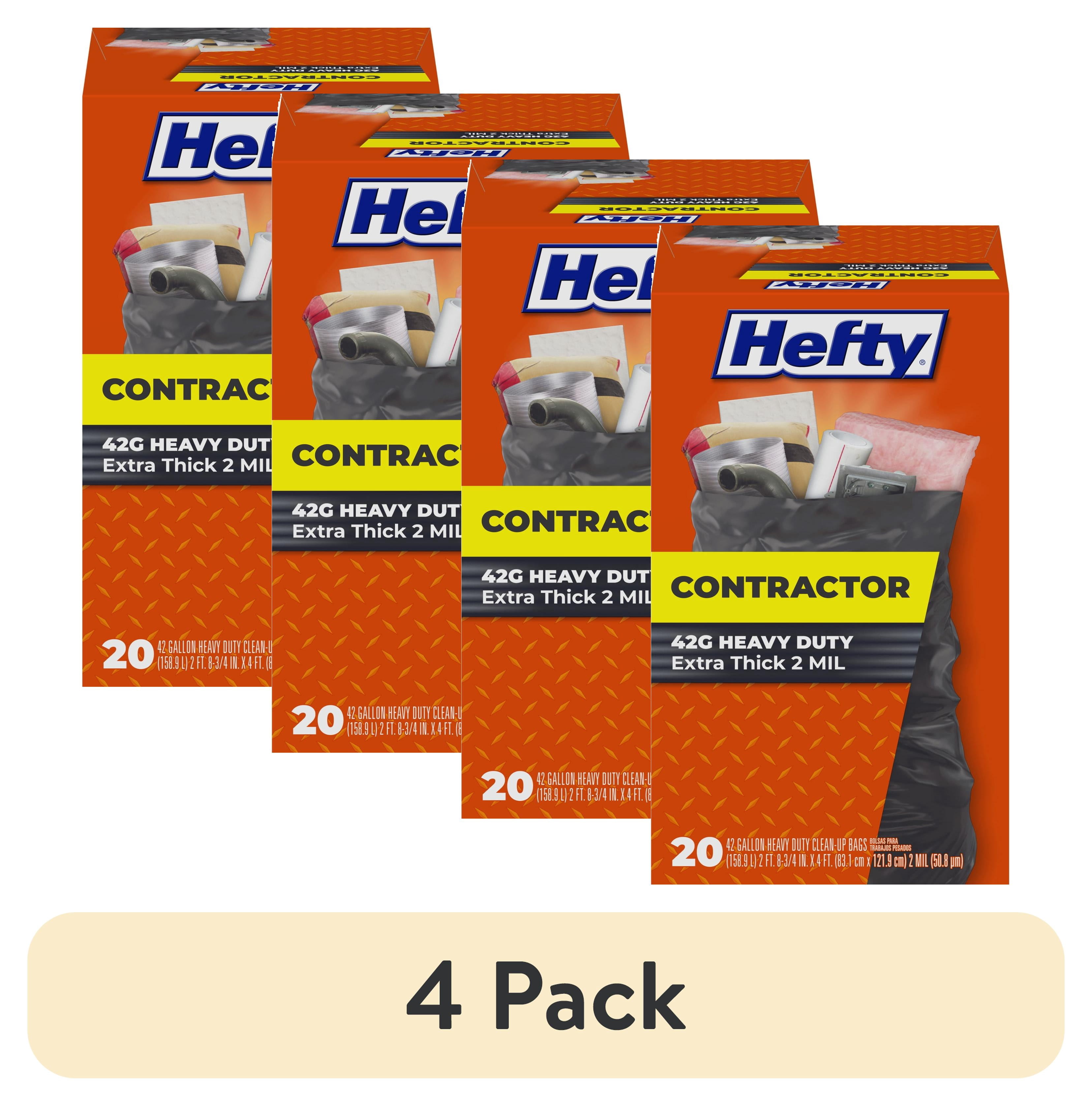 (4 pack) Hefty Heavy Duty Contractor Large Trash Bags, 42 gallon, 20 Count