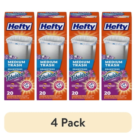(4 pack) Hefty Medium Trash Bags, Fabuloso Scent, 8 Gallon, 20 Count