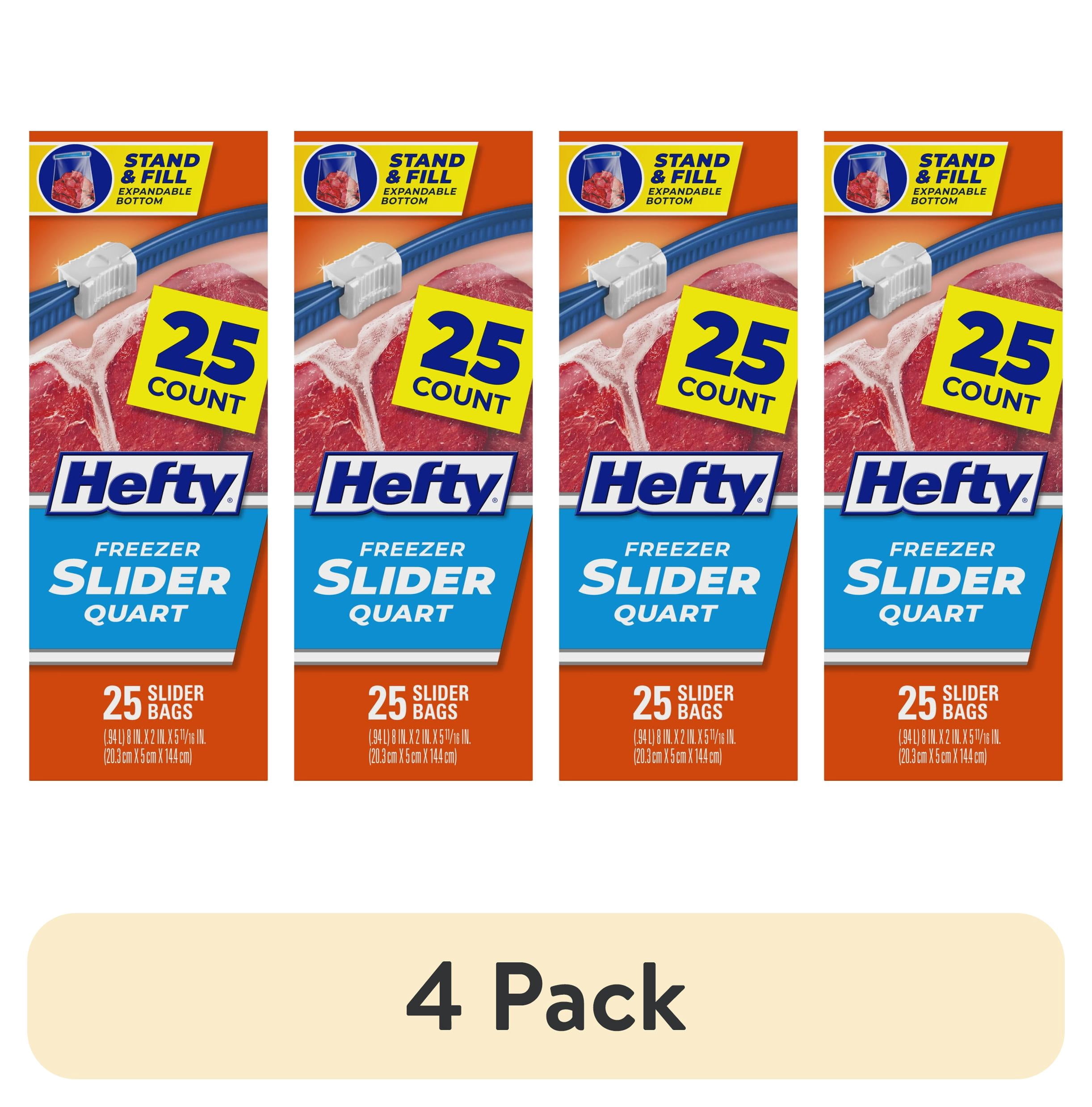 (4 pack) Hefty Slider Freezer Kitchen Storage Bags, Quart Size, 25 Count
