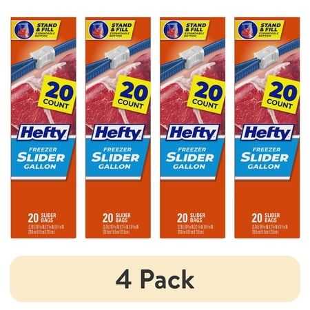 (4 pack) Hefty Slider Freezer Kitchen Storage Bags, gallon Size, 20 Count