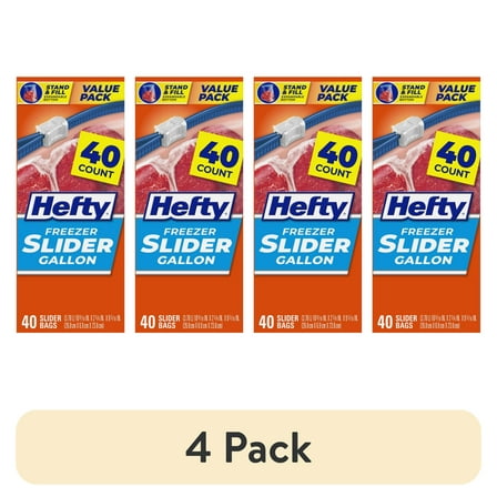 (4 pack) Hefty Slider Freezer Kitchen Storage Bags, gallon Size, 40 Count