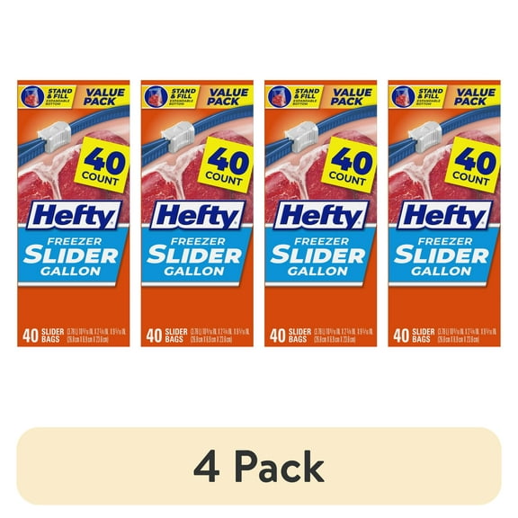 (4 pack) Hefty Slider Freezer Kitchen Storage Bags, gallon Size, 40 Count