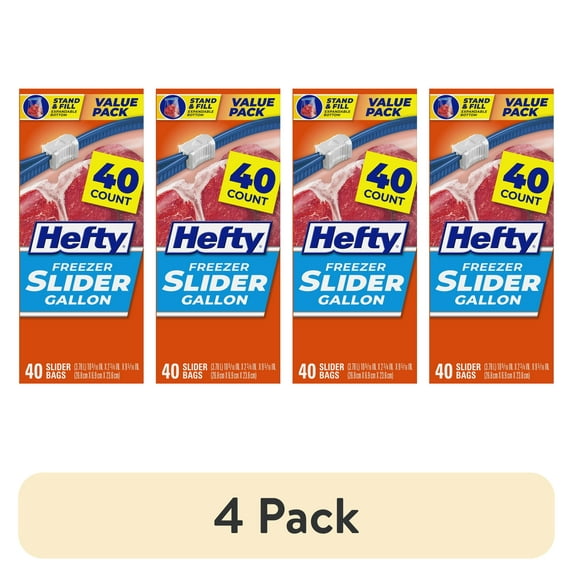 (4 pack) Hefty Slider Freezer Kitchen Storage Bags, gallon Size, 40 Count