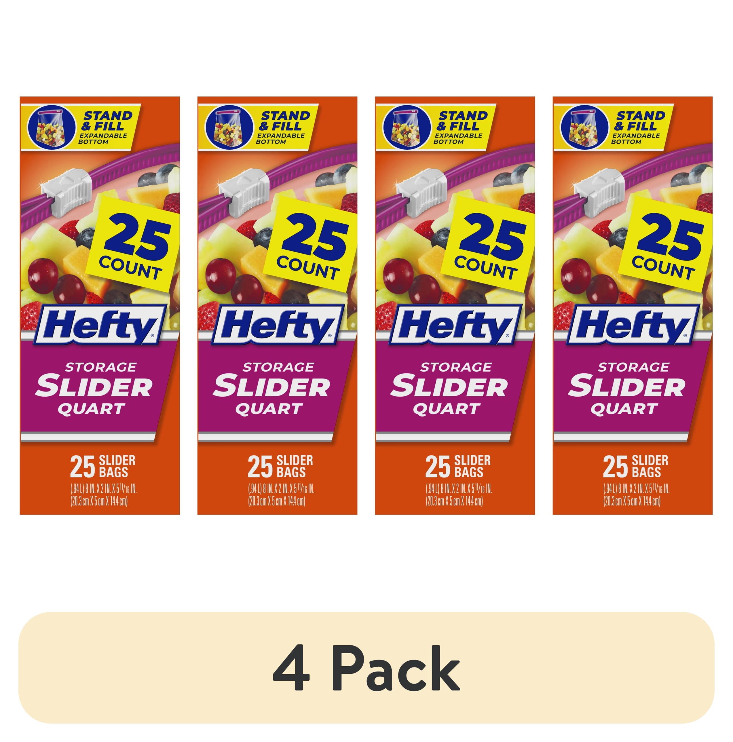 (4 pack) Hefty Slider Quart Storage Bags, 25 Count