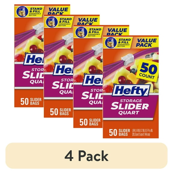 (4 pack) Hefty Slider Kitchen Storage Bags, Quart Size, 50 Count