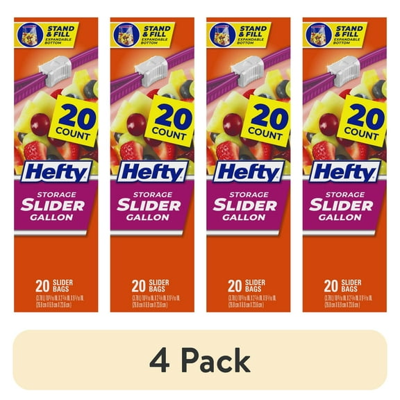 (4 pack) Hefty Slider Kitchen Storage Bags, gallon Size, 20 Count