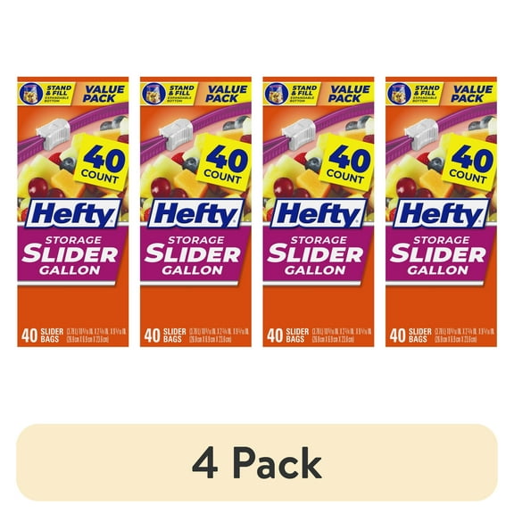 (4 pack) Hefty Slider Kitchen Storage Bags, gallon Size, 40 Count
