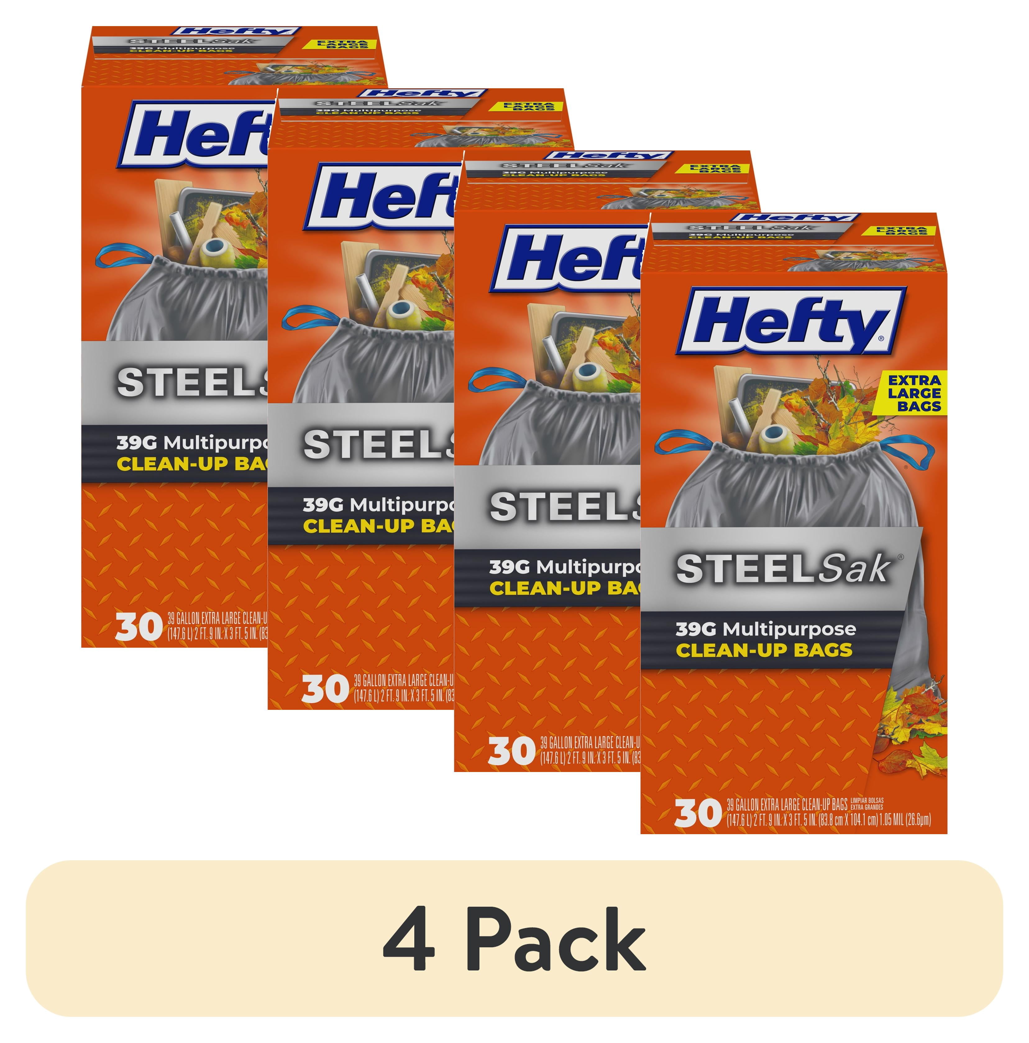(4 pack) Hefty Steelsak Heavy Duty Large Trash Bags, Gray, Unscented, 39 Gallon, 30 Count