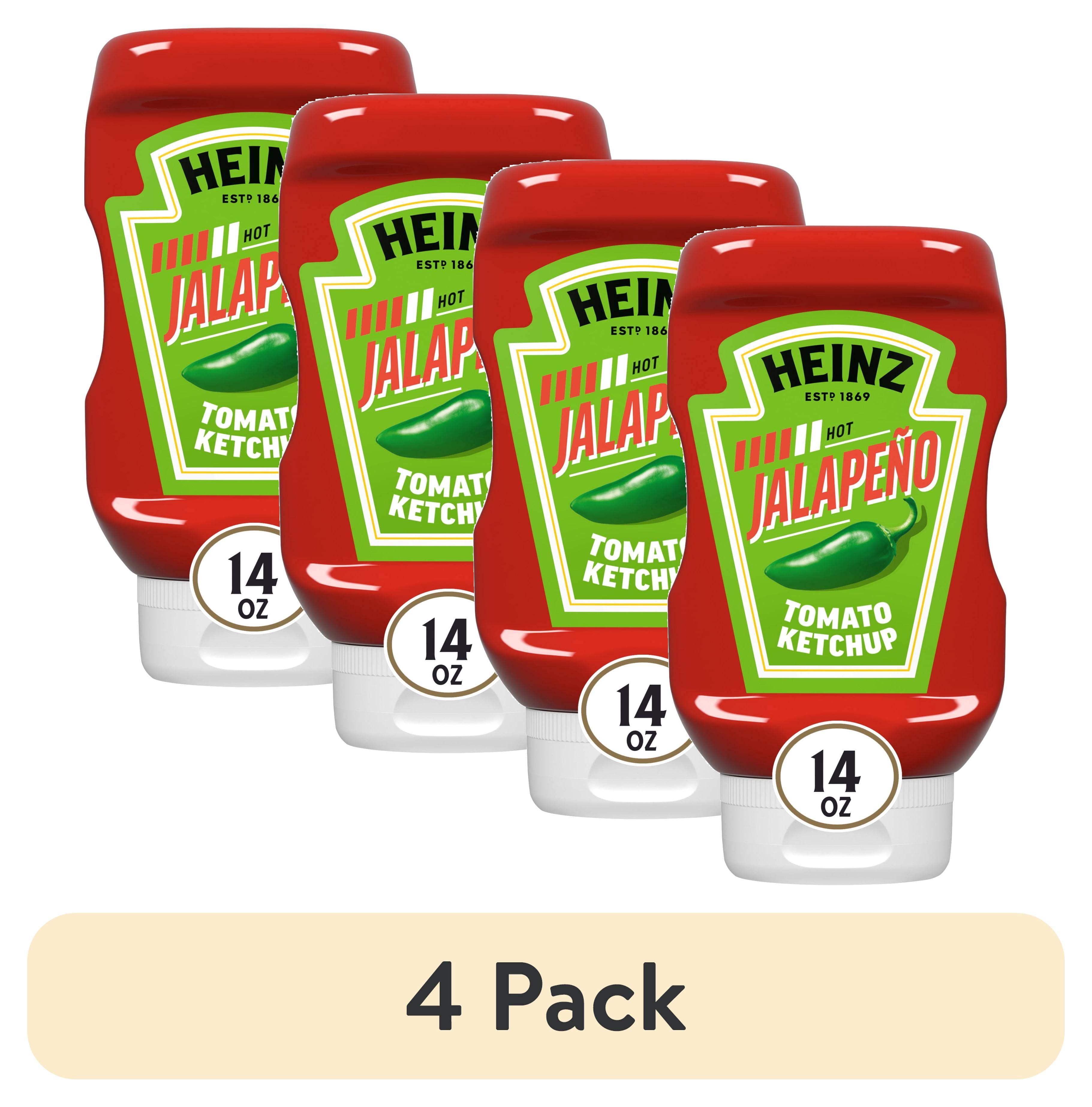 (4 pack) Heinz Tomato Ketchup Blended With Jalapeno Inverted Squeeze Bottle, 1 Bottle, for Easy Sharing and Easy Serving, Hot, 14 oz