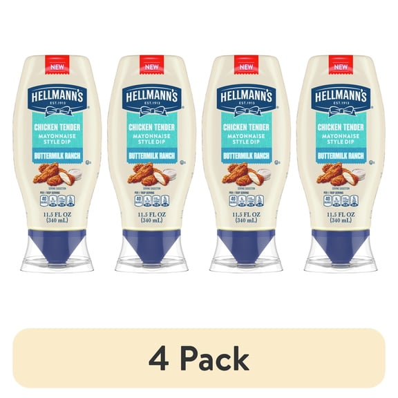 (4 pack) Hellmann's Buttermilk Ranch Chicken Tender Mayonnaise Style Dipping Sauce, 11.5 fl oz Squeeze Bottle