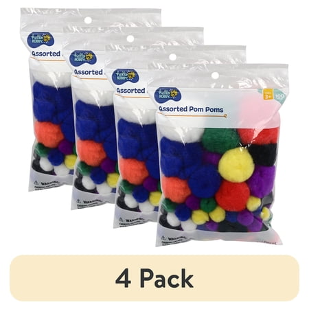 (4 pack) Hello Hobby Multicolor Rainbow Pom Poms, 100 Piece