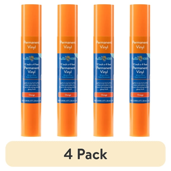 (4 pack) Hello Hobby 12" x 4' Orange Permanent Craft Vinyl Roll