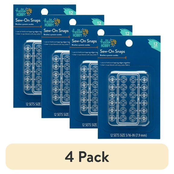 (4 pack) Hello Hobby Sew-On Snaps, Clear, 5/16 Inch (7.9 mm), 12 Count