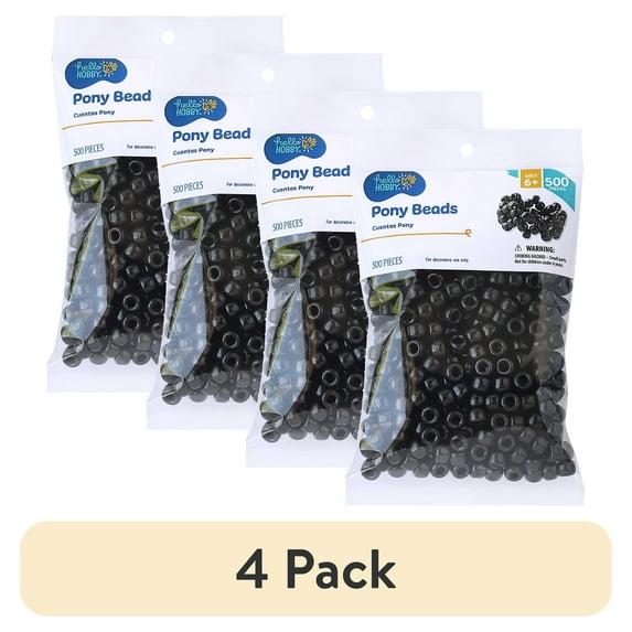 (4 pack) Hello Hobby Pony Bead Mix, Black, 500 Pieces, Plastic Craft Beads for Jewelry Making and DIY Projects