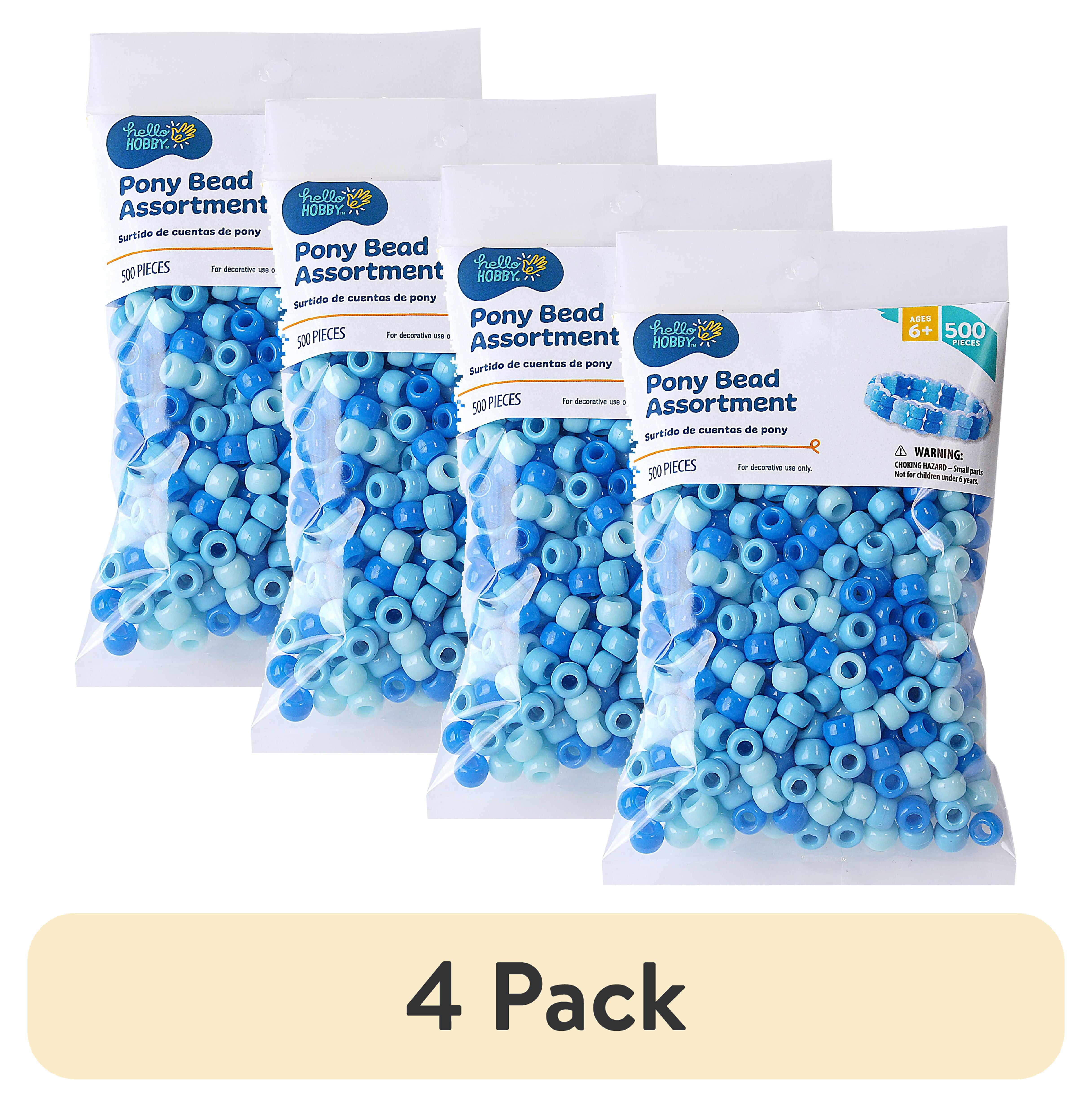 (4 pack) Hello Hobby Pony Bead Mix, Blue, 500 Pieces, Plastic Craft Beads for Jewelry Making and DIY Projects