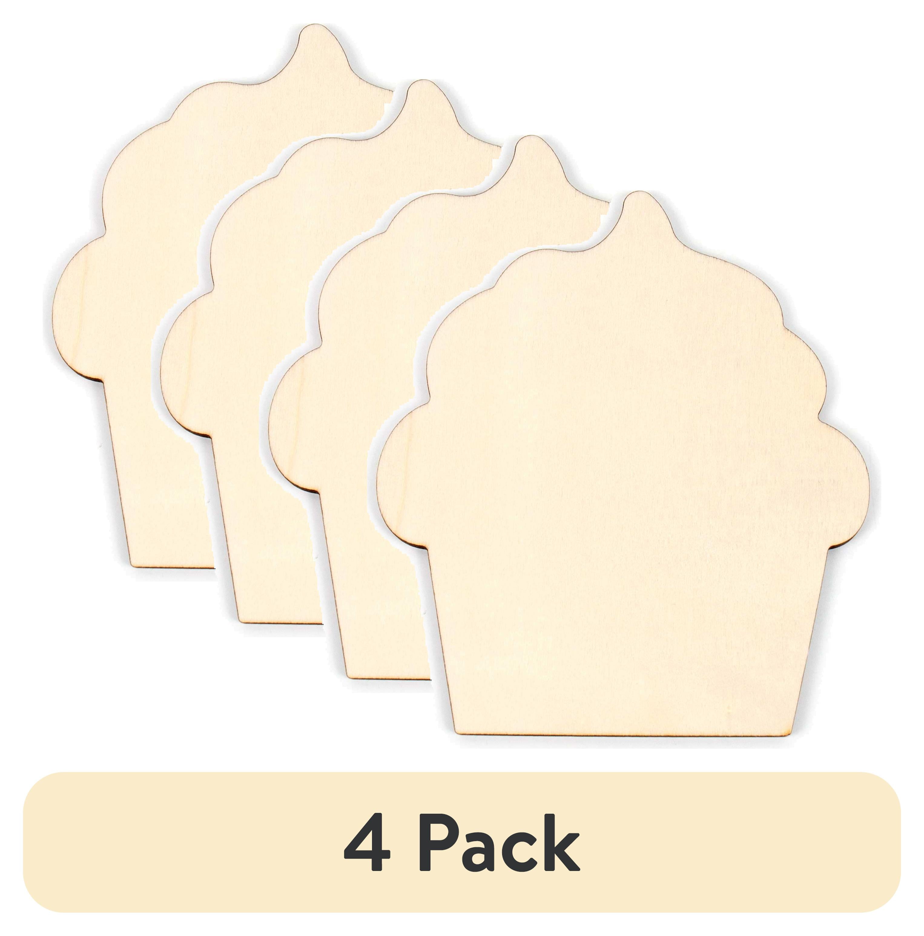 (4 pack) Hello Hobby Cupcake Wood Shape, 0.07 lbs