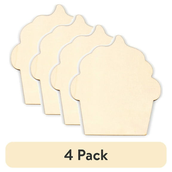 (4 pack) Hello Hobby Cupcake Wood Shape, 0.07 lbs