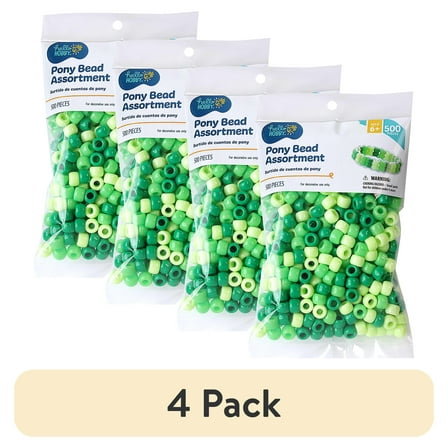 (4 pack) Hello Hobby Pony Bead Mix, Green, 500 Pieces, Plastic Craft Beads for Jewelry Making and DIY Projects