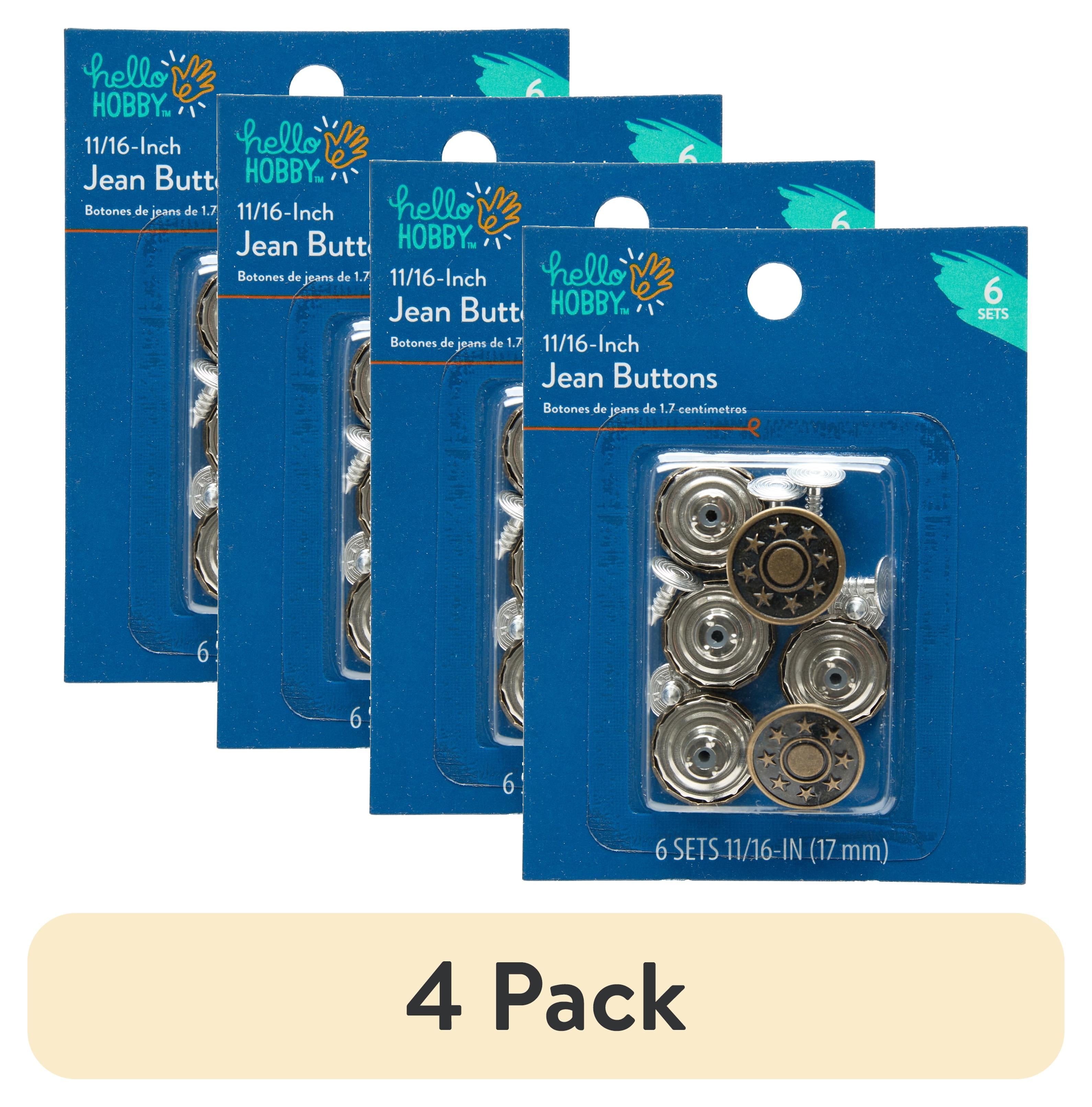 (4 pack) Hello Hobby Jean Buttons, Metal, 11/16", 6 Sets