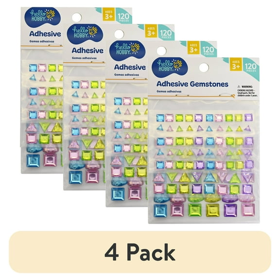 (4 pack) Hello Hobby Adhesive Round Gemstone Stickers – Multicolor, 120 Count