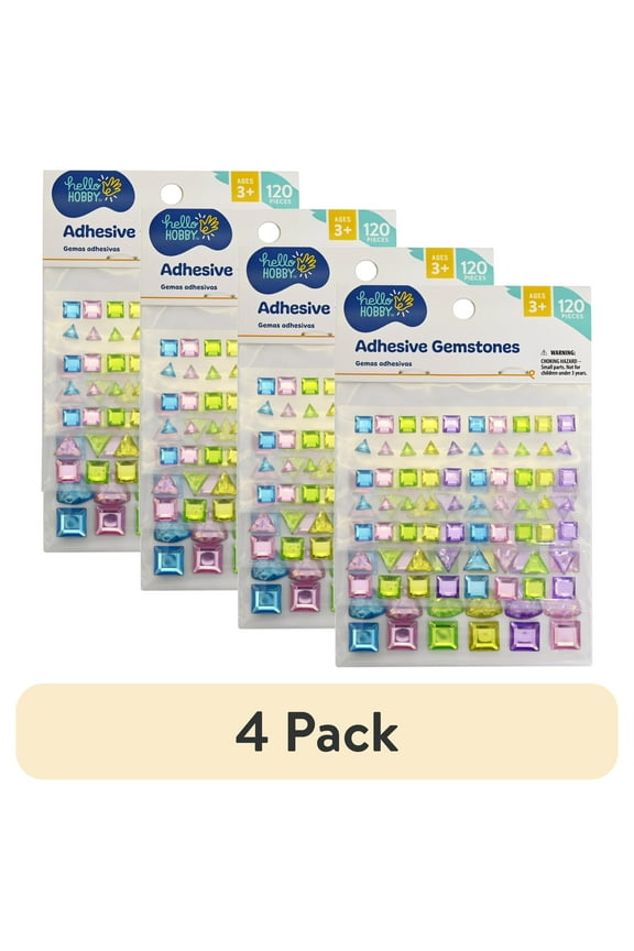 (4 pack) Hello Hobby Adhesive Round Gemstone Stickers – Multicolor, 120 Count