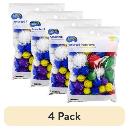 (4 pack) Hello Hobby Multicolor Glitter Craft Pom Poms, 100 Pieces