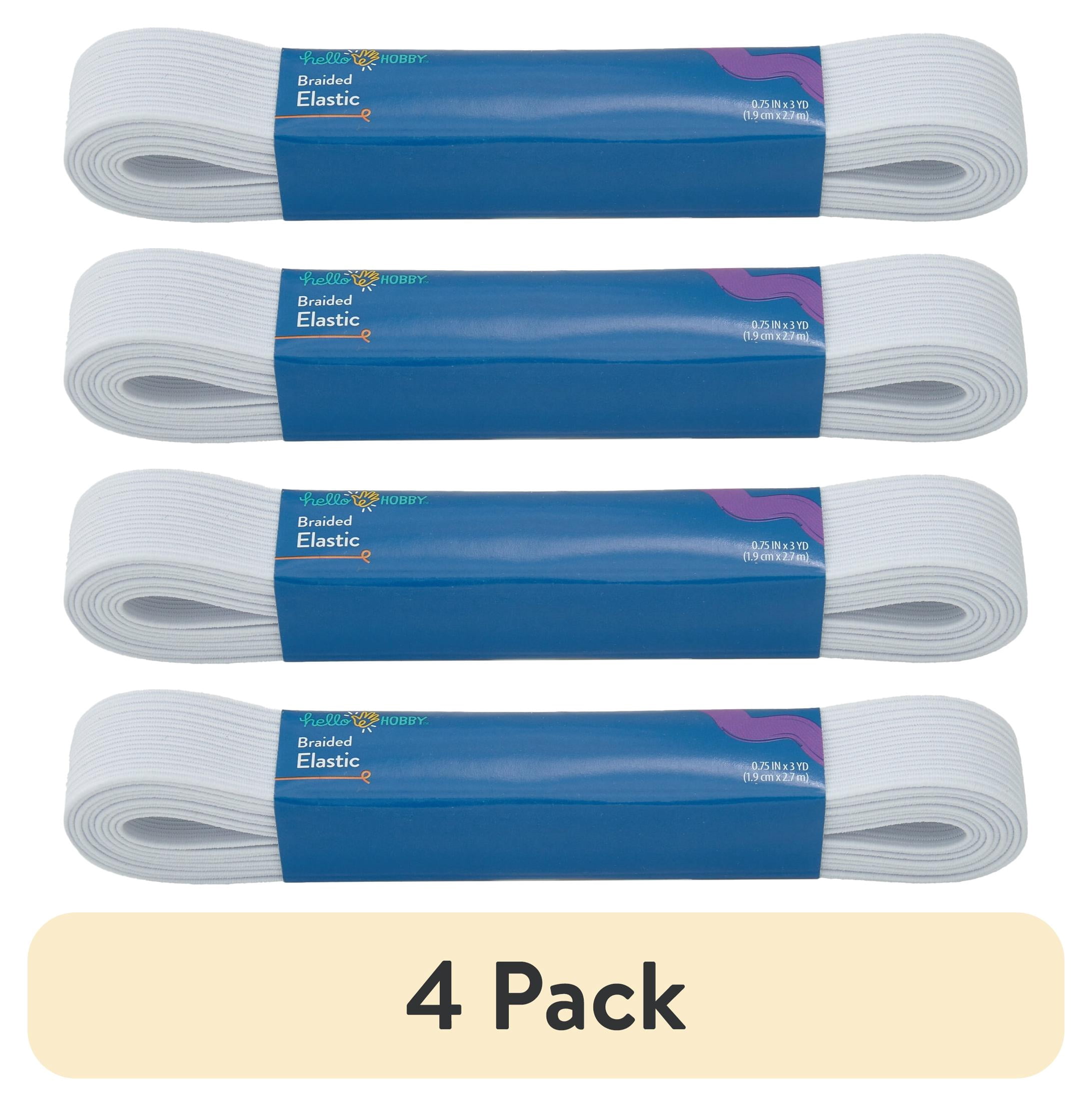 (4 pack) Hello Hobby White 3/4-Inch Braided Elastic for Sewing & Crafting, 3-Yard Roll