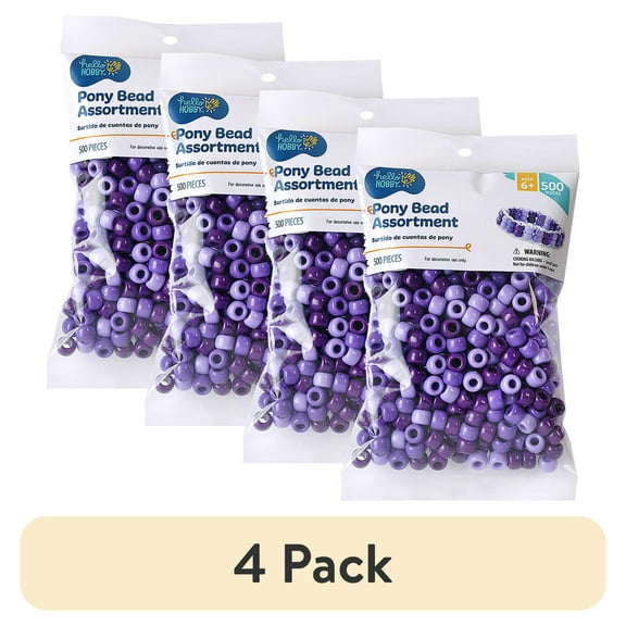 (4 pack) Hello Hobby Pony Bead Mix, Purple, 500 Pieces, Plastic Craft Beads for Jewelry Making and DIY Projects