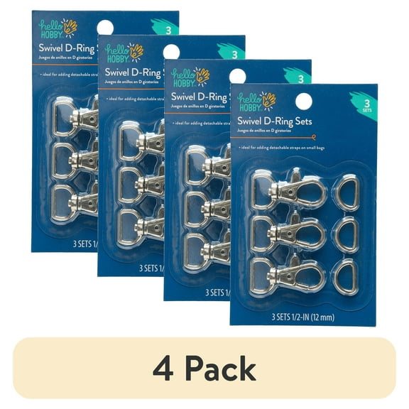 (4 pack) Hello Hobby Swivel D-Ring, Metal Hook and Loop, Silver, 1/2-inch, 3 Count