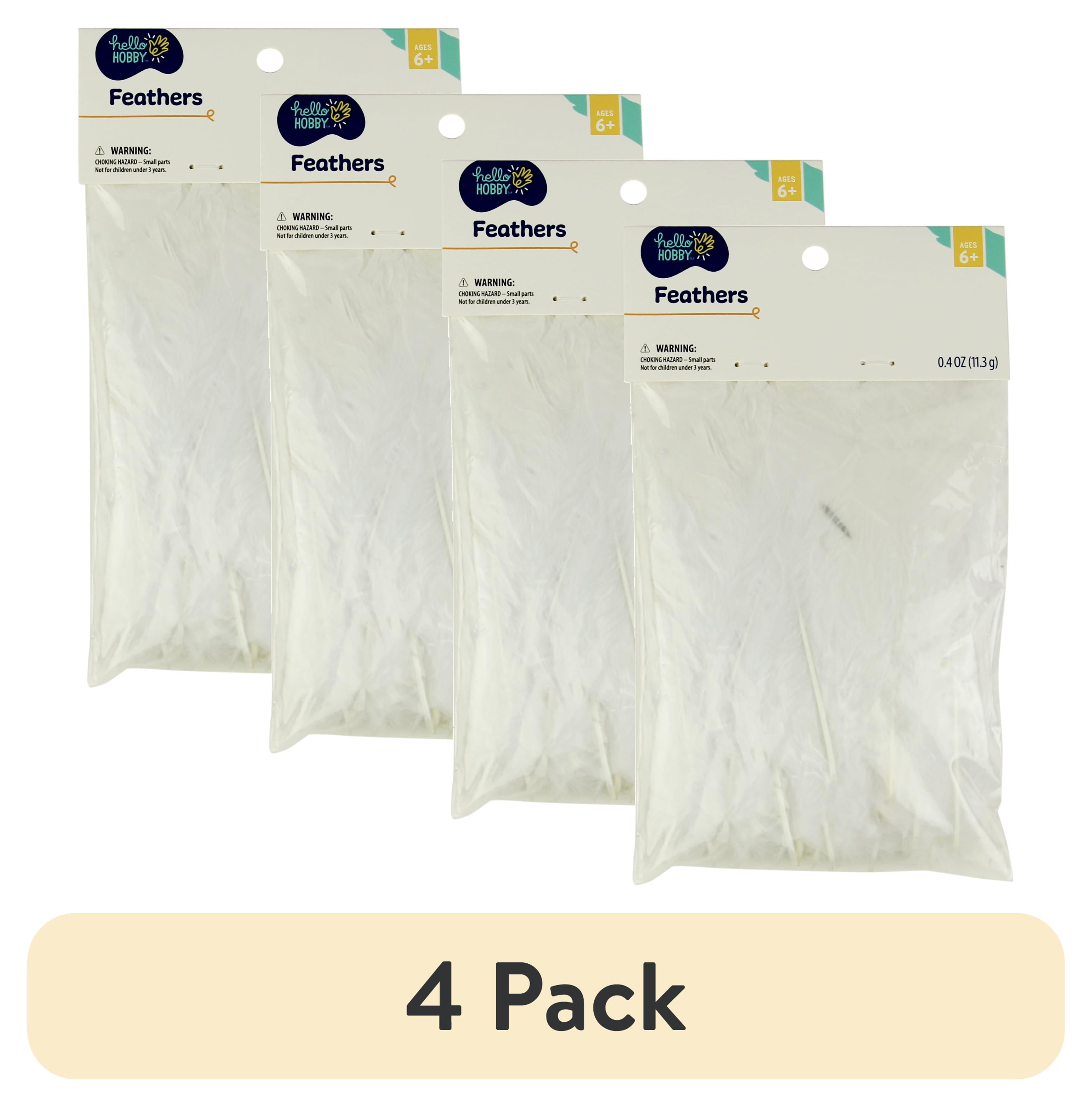 (4 pack) Hello Hobby White Goose Feathers for Crafts, 4.75" x 0.67" x 7.75", 1 Pack