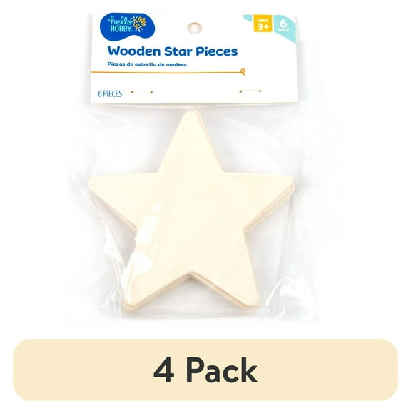 (4 pack) Hello Hobby Wooden Stars, 6-Pack, 0.07 lbs