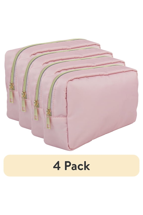 (4 pack) Hello Hobby Zippered Customizable Nylon Storage Bag, Medium, Pink
