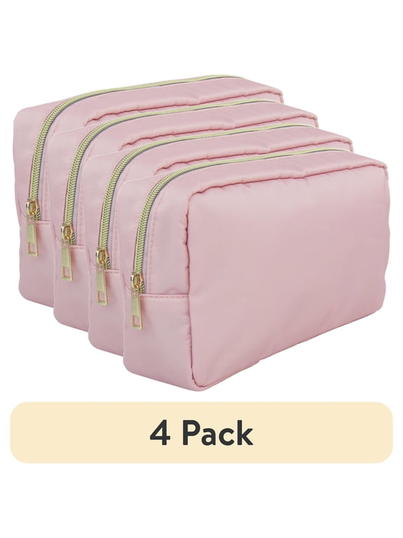 (4 pack) Hello Hobby Zippered Customizable Nylon Storage Bag, Medium, Pink