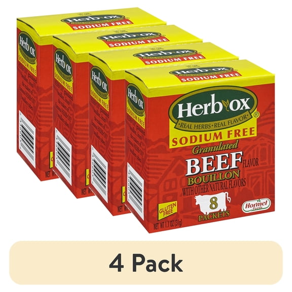 (4 pack) Herb-Ox Sodium Free Granulated Beef Bouillon, 8 Ct, 1.1 Oz