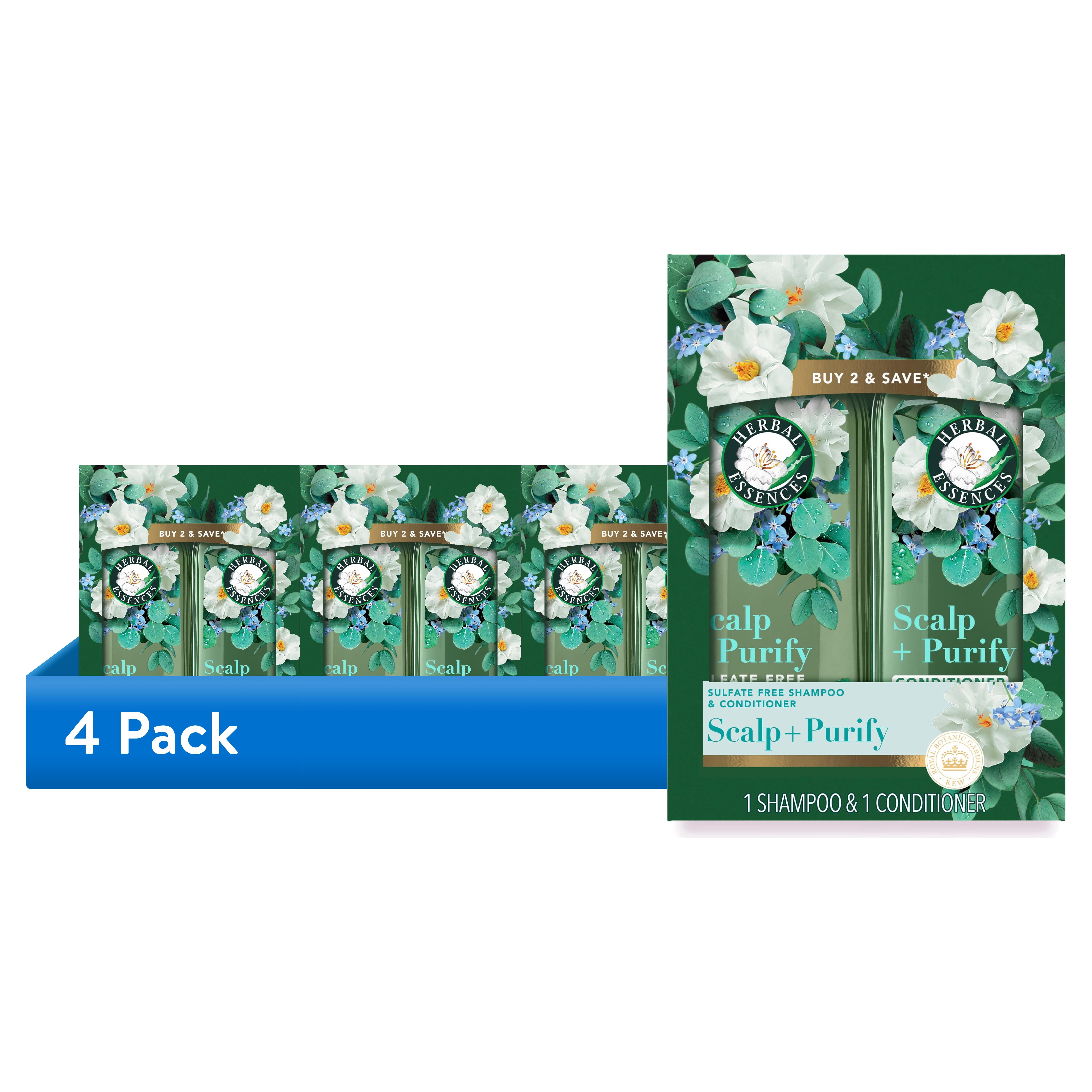 (4 pack) Herbal Essences Scalp + Purify Eucalyptus Shampoo and Conditioner Dual Pack, 13.5 fl oz Each