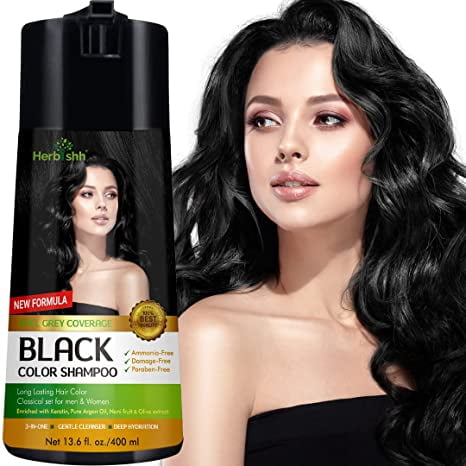(4 pack) Herbishh Black Hair Color Shampoo for Gray Hair – Enriched Color Shampoo Hair Dye Formula – Hair Dye Shampoo and Conditioner – Long Lasting & DIY