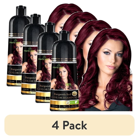 (4 pack) Herbishh Color Shampoo for Gray Hair Coverage (Burgundy) –Hair Dye 3-in-1 Shampoo- Colors in Minutes – Lasts Up To 2-3 Weeks – 500 mL – Ideal for Men & Women