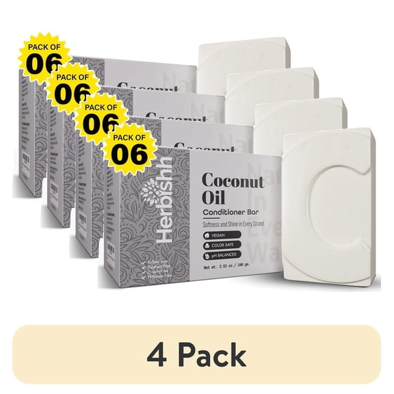 (4 pack) Herbishh Coconut Oil Conditioner Bar Pack of 6 – Deep Moisturizing Solid Conditioner for Dry & Curly Hair – Restores Damaged Hair, Reduces Breakage, Vegan, Sulfate-Free, For Women & Men, 3.53 oz Each