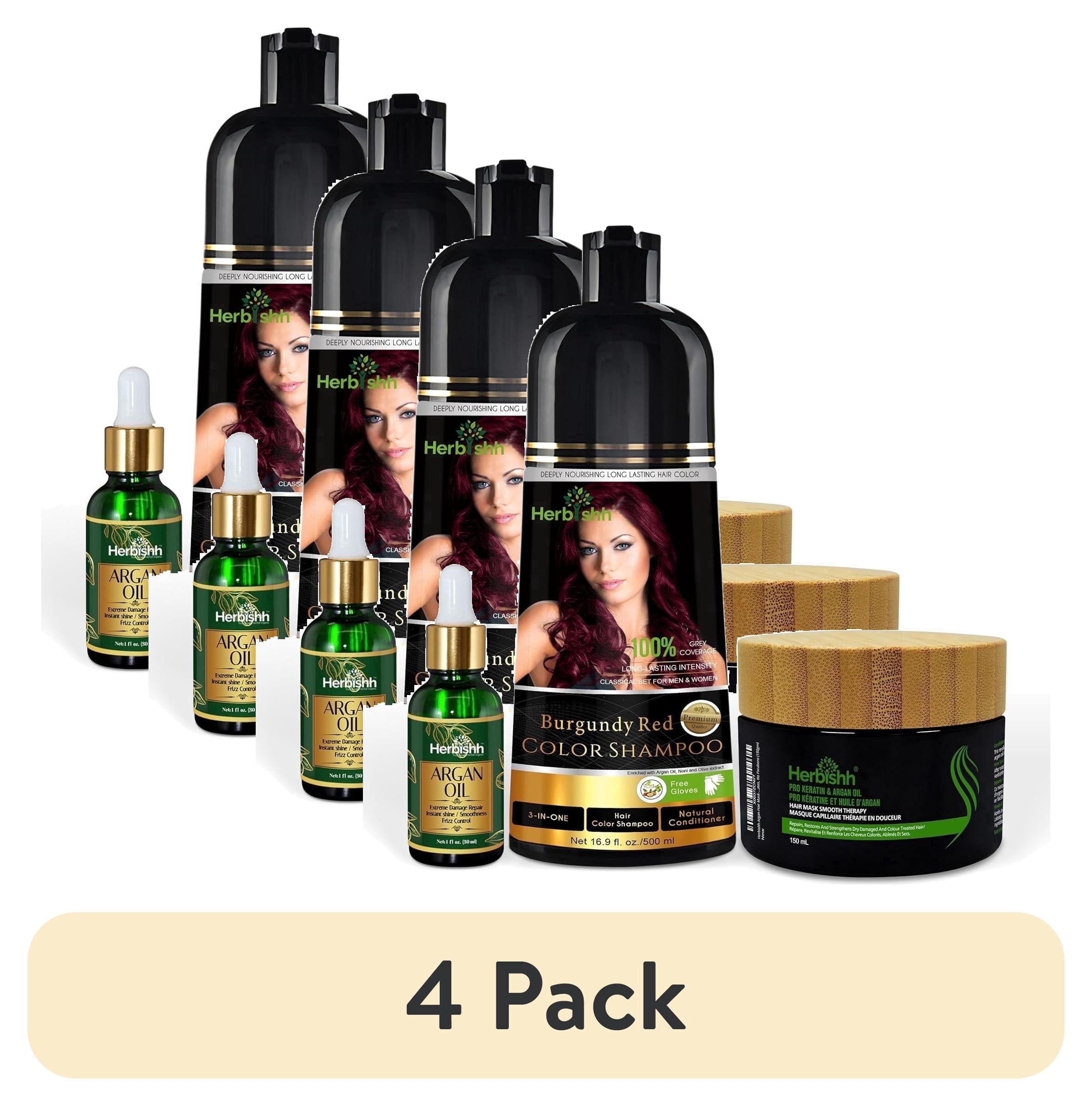 (4 pack) Herbishh After Color Shampoo Combo Contains Hair Color Shampoo Hair Dye 500ml Argan Oil 30ml Pro Keratin And Argan Hair Mask( 150 ML)For Hair Straightening, Shine For Men And Women (Burgundy)