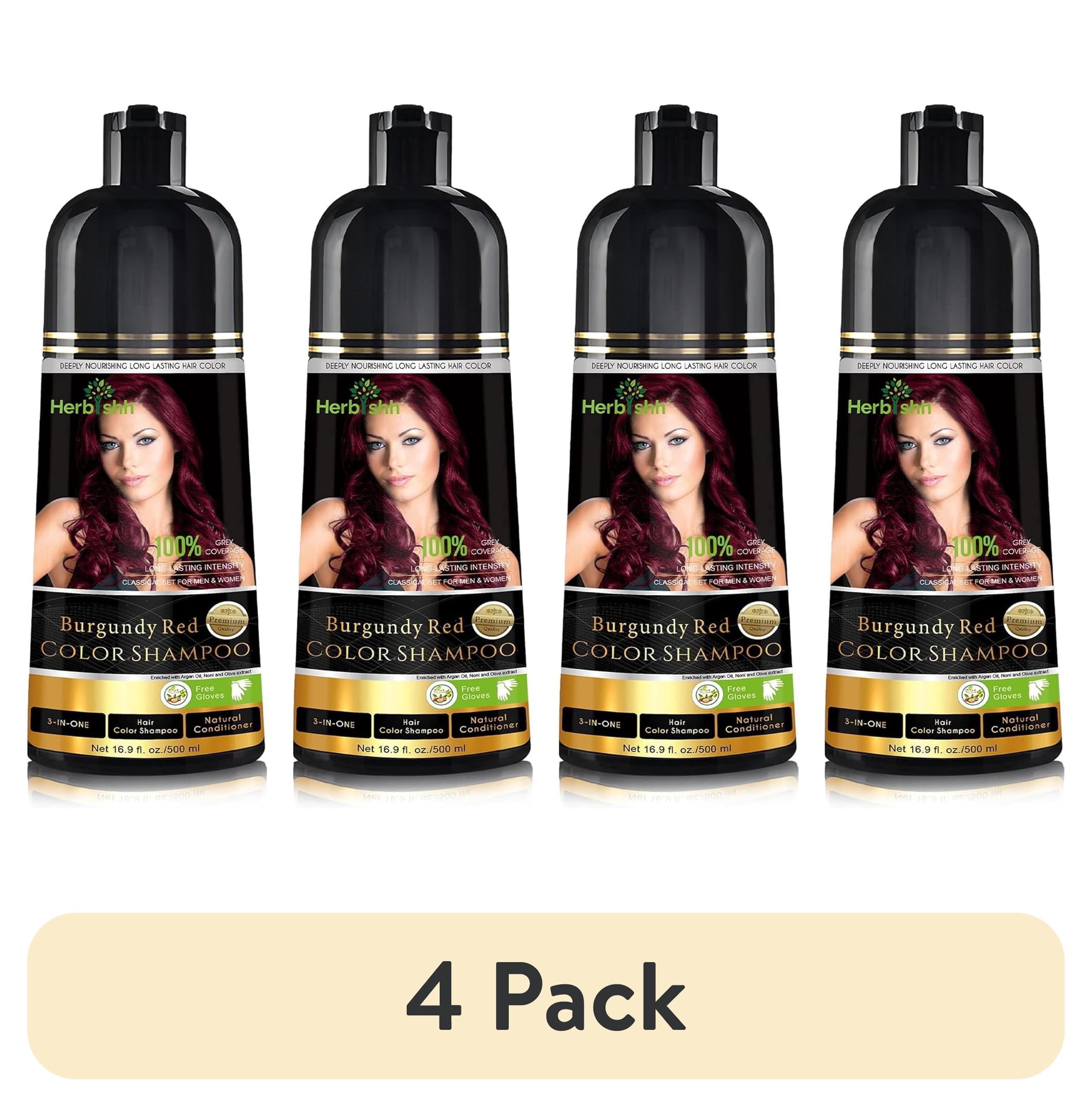 (4 pack) Herbishh Combo Pack - 2 Pc Hair Color Shampoo, Long Lasting Color, (500 ml, Burgundy) + 1 Pc Argan Hair Mask, Nourishes Dry & Frizzy Hair (150 ml)