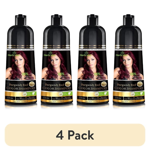 (4 pack) Herbishh Combo Pack - 2 Pc Hair Color Shampoo, Long Lasting Color, (500 ml, Burgundy) + 1 Pc Argan Hair Mask, Nourishes Dry & Frizzy Hair (150 ml)