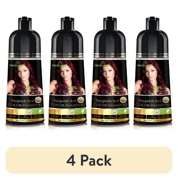 (4 pack) Herbishh Combo Pack - 2 Pc Hair Color Shampoo, Long Lasting Color, (500 ml, Burgundy) + 1 Pc Argan Hair Mask, Nourishes Dry & Frizzy Hair (150 ml)