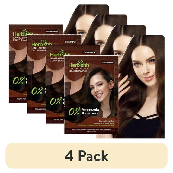 (4 pack) Herbishh Dark Brown Color Shampoo for Gray Hair, Hair Dye Shampoo 3 in 1, 100% Grey Coverage for Men & Women, Long-lasting & Travel-friendly, Ammonia-free, 30 ml (Pack of 20)